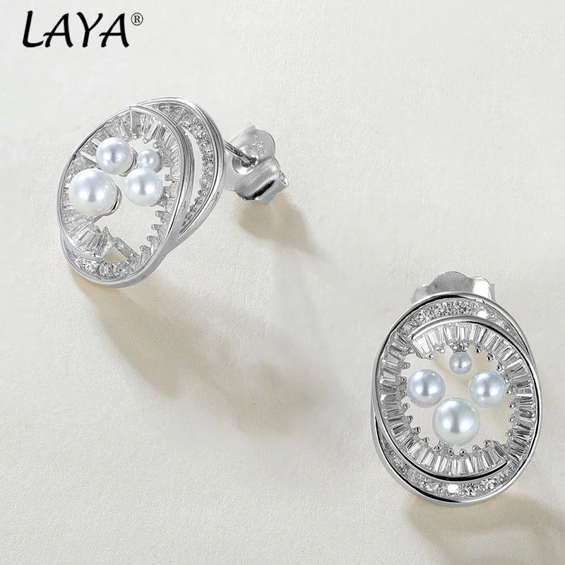 Laya\'s new women\'s round shell pearl earrings S925% 100 pure silver fashionable design temperament luxury jewelry 2024