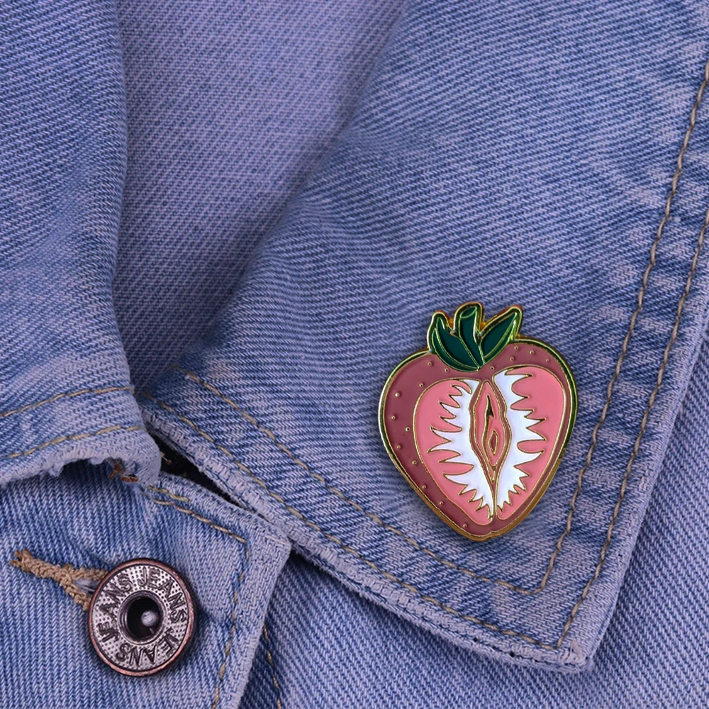 

Strawberry Sexual Organs Enamel Pin Trendy Funny Cute Delicate Backpack Coat Brooch Badge Collection Jewelry