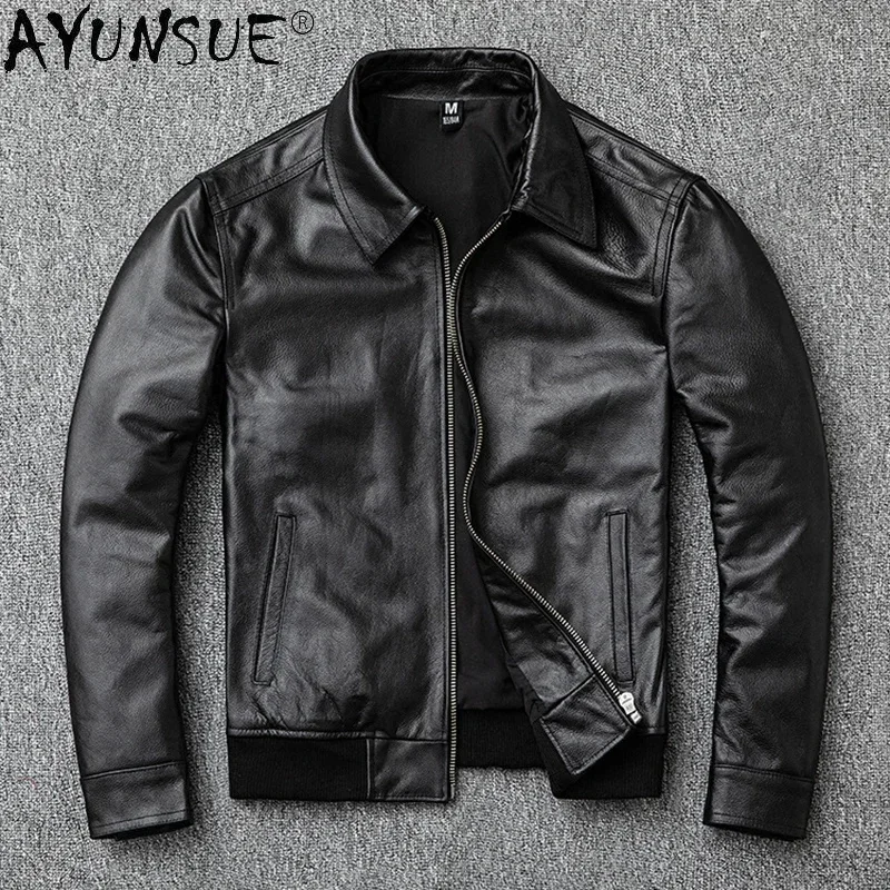 

AYUNSUE Men Clothing Real Cow Leather Jacket Men's Clothes Bomber Jackets 5XL 6XL Plus Size Motocycle Coat Ropa Hombre LXR377