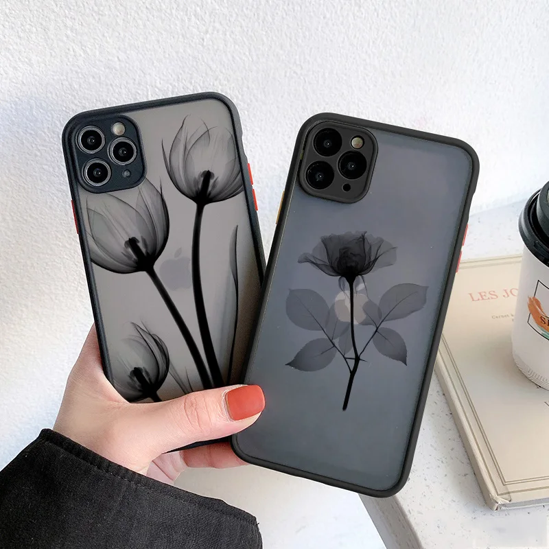 Luxury Vintage Rose Flower Phone Case for iPhone 17 16 PRO MAX Plus X XR XS 12 13 14 11 15 Pro Max Black Back Shockproof Covers