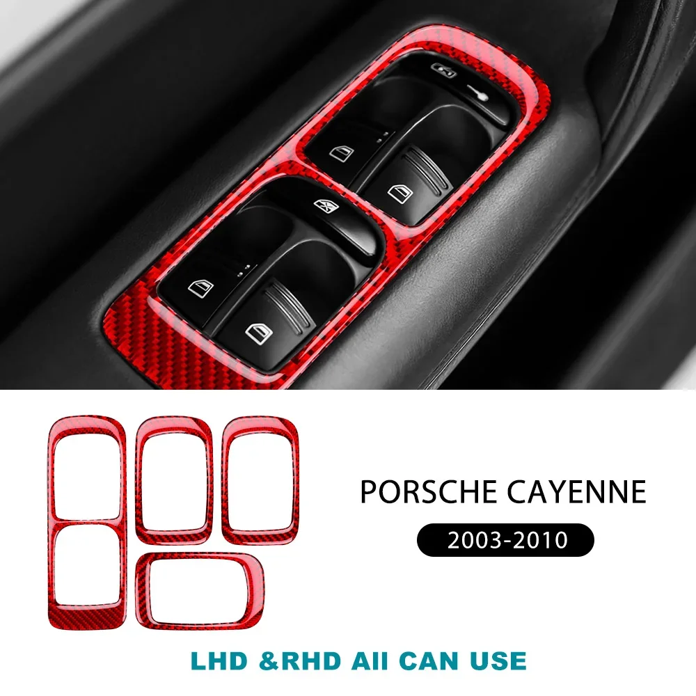 For Porsche Cayenne 2003 2004 2005 2006 2007 2008 2009 2010 Real Soft Carbon Fiber Sticker Window Lifting Button Frame Panel Acc