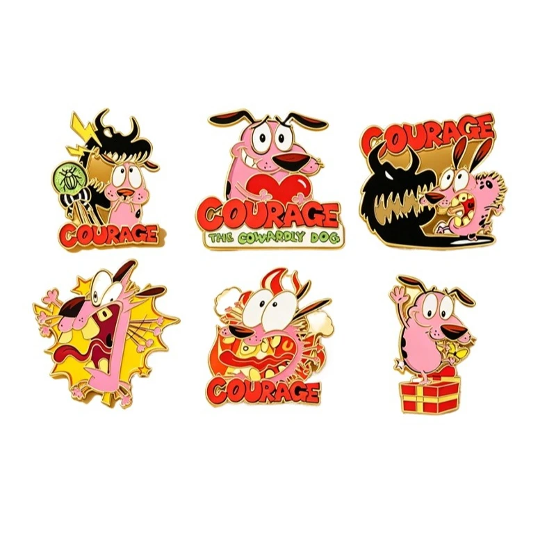 Courage The Cowardly Dog Emaille-Anstecknadeln, klassische Cartoon-Charakter-Brosche, Metall-Reversnadel für Rucksack, Kleidung, Fans, Sammlerstück