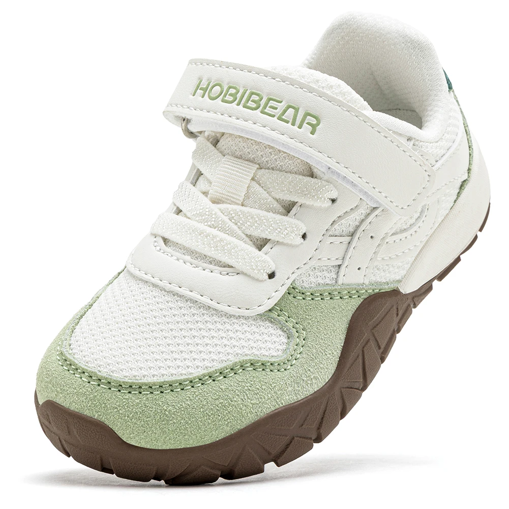 HOBIBEAR Toddler Kids Wide Toe Hiking Sneakers Artificial Leather Mesh Walking Shoes Trekking Outdoor Running Hook-Loop Sneaker