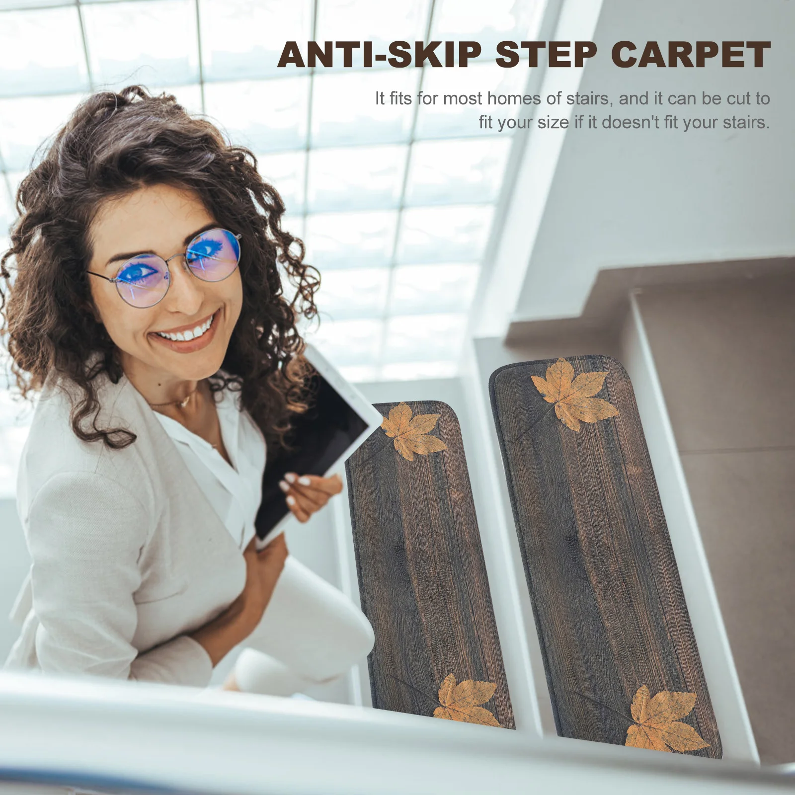 

5Pcs Stair Treads Mat Maple Leaf Anti-Slip Stair Protection Cover Noise Reduction Easy to Cut Fit Anti- Carpet