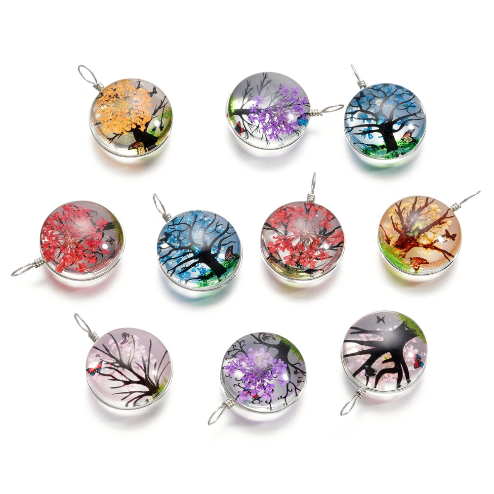 5pcs/lot 20x29mm Jewelry Crystal Oval Glass Real Dried Flower Necklace Pendant Necklaces For DIY Jewelry Making Accessories