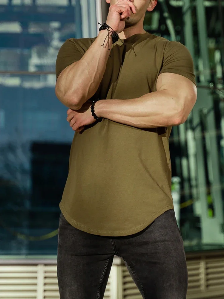 Muskel-Fitness-T-Shirt Sommer Herren Athleisure Workout Kurzarm-T-Shirt Hochwertige Baumwolle Herren T-Shirt Gym Sport Shirt Oberteil – Detail 17