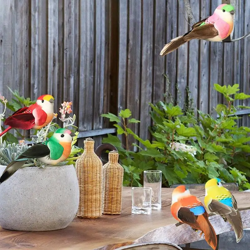 Schaum Feder Vögel 6 stücke Garten Dekorative Vögel Handwerk Set Grüne Pflanze Bündel Simulation Bunte Vögel Für Home Ornament