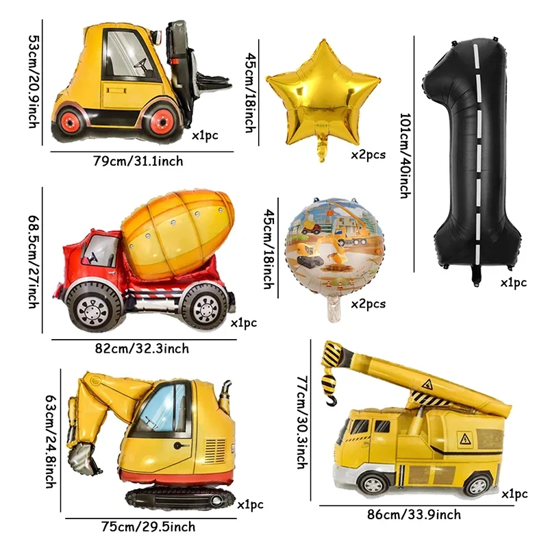 9 stücke 1 satz Engineering Thema Folien Ballons Mit 40 Zoll Anzahl Geburtstag Party Ballon Bau Fahrzeug Traktor Auto ballons – Detail 1