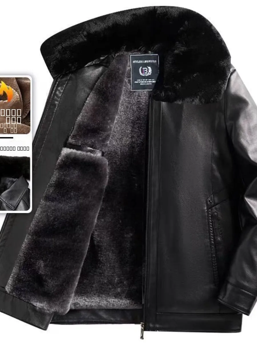 

Thiened Fce Lined Men's Leather Jaet Warm Cycling Outfit Dad Coat CleanFit Long Sve Zipper Closure Faion Urban Sle