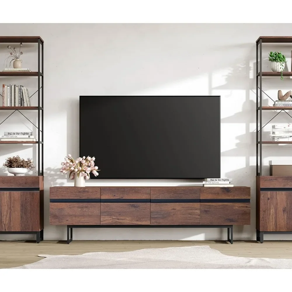 TV Stand for Up To 75 Inch TVs, Wood Entertainment Center TV Console Table with Storage Cabinets