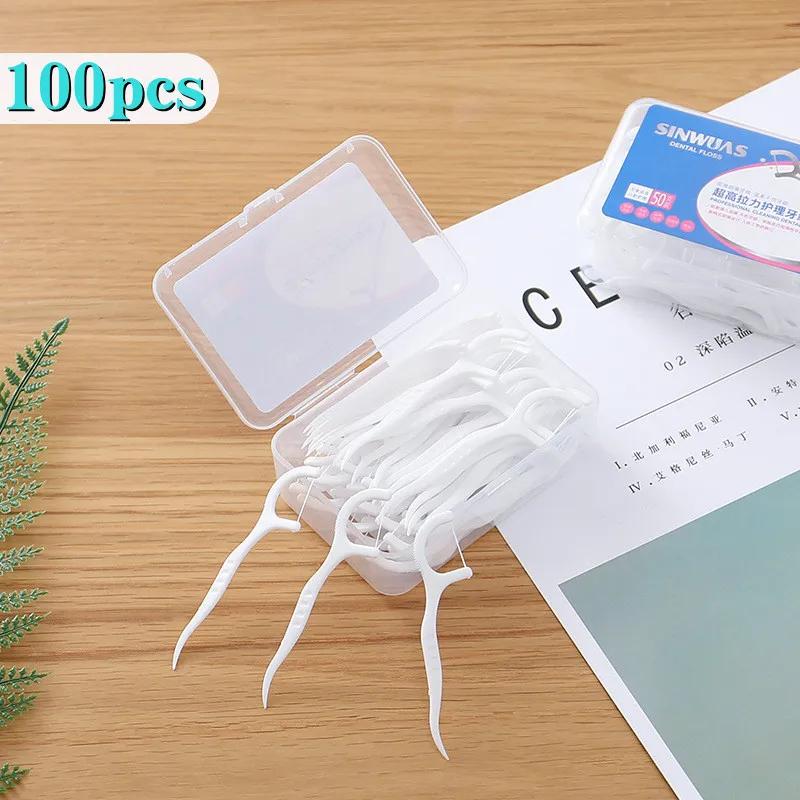 HOT 100pcs Dental Floss Tooth Cleaning Stick Tooth Cleaning Interdental Brush Portable Dental Floss Picks Oral Hygiene Care Tool