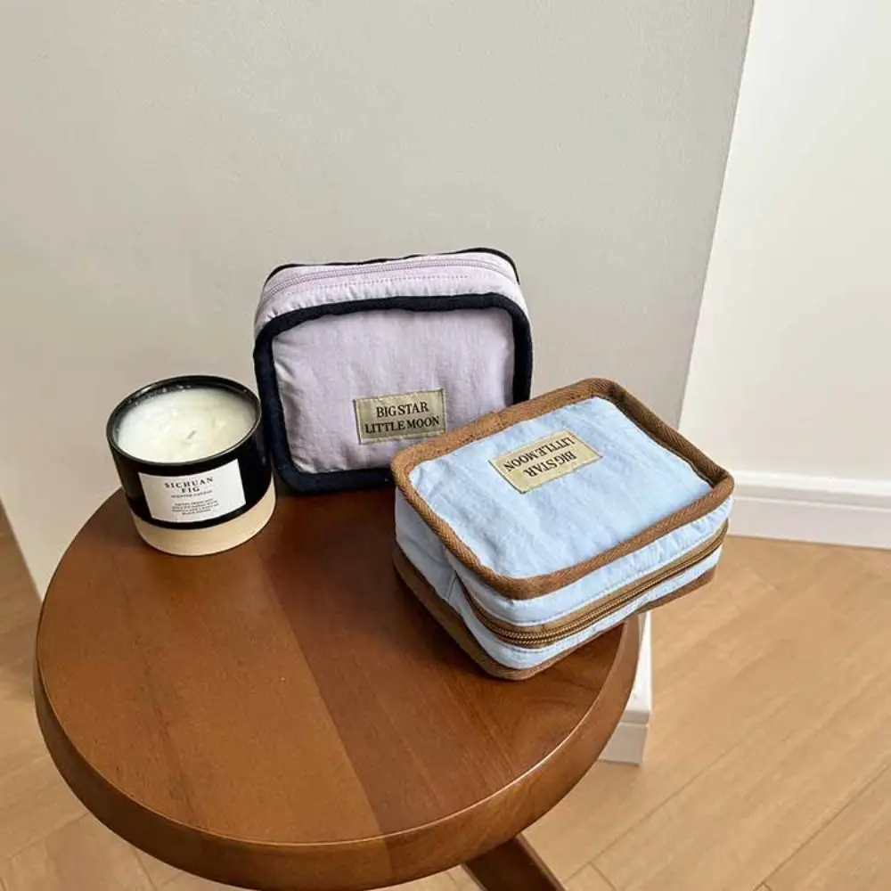 حقيبة مستحضرات التجميل المحمولة ذات الألوان المتباينة، محفظة على الطراز الكوري، محفظة نسائية للعملات المعدنية بلون سادة، حقيبة تخزين للمناديل الصحية #3