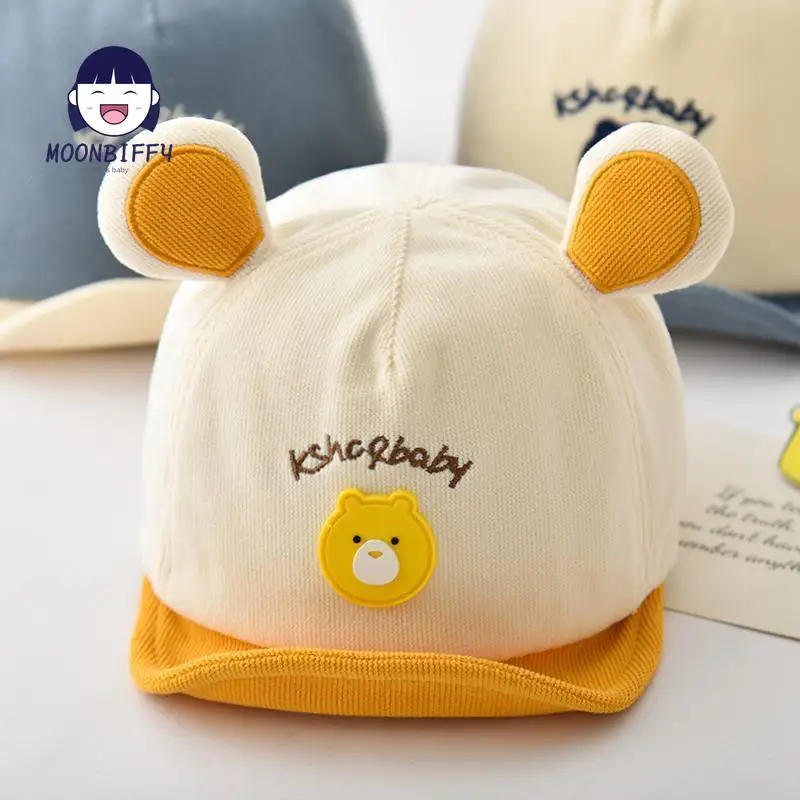 Gorra de béisbol con orejas de dibujos animados para bebé, visera de algodón con visera para el sol, gorro para niño de 6 a 18 meses