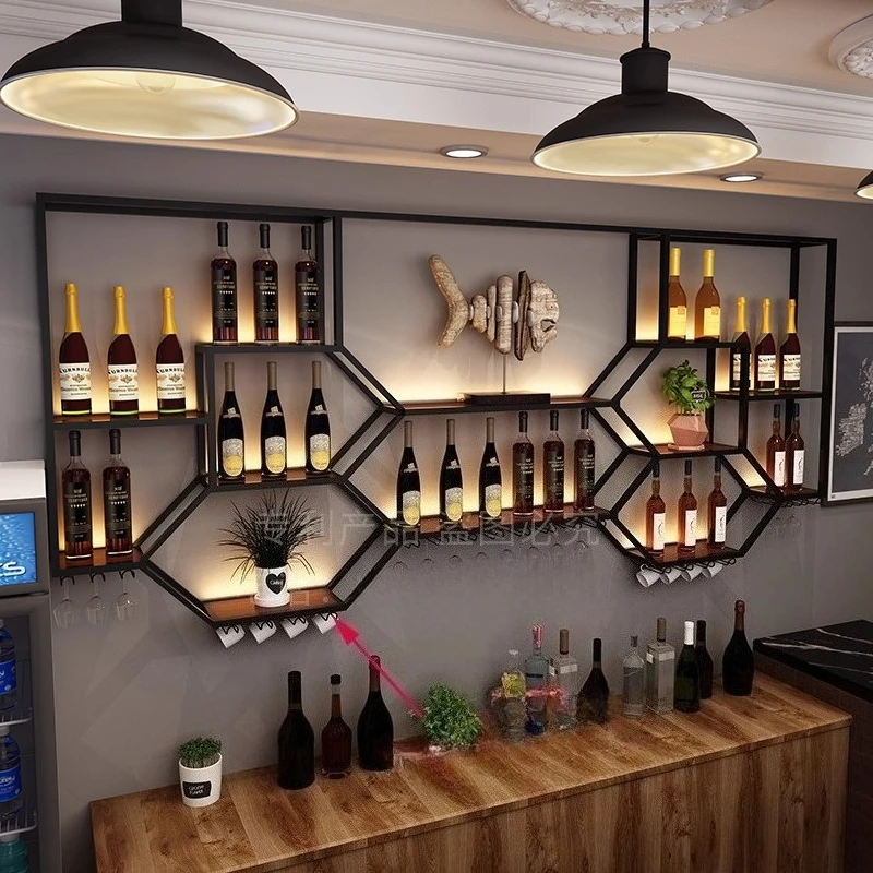 Metal Shelves Wine Cabinet Living Room Storage Kitchen Restaurant Display Bar Cabinet Modern Estante Drinking Bar Furniture view 2
