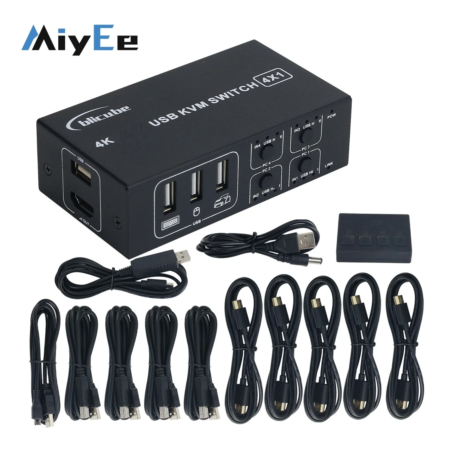 4K HDMI-compatible Switch KVM Four Port Switcher 4 Input and 1 Output USB KVM Display Support PiKVM and BLIKVM
