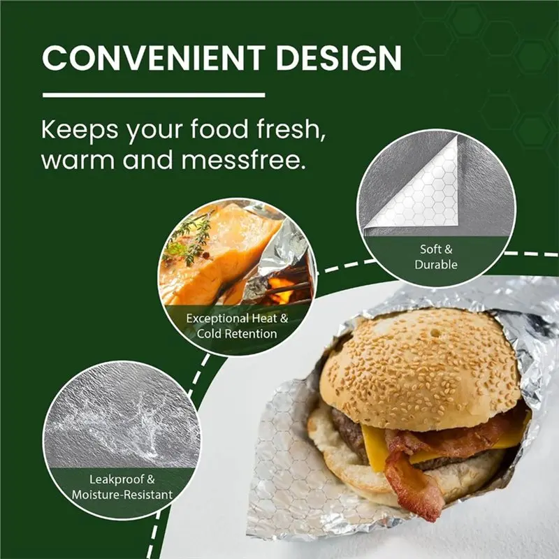 ABMO Foil Backed 100 Sheets Sandwich Wrapping Paper Wraps For Burritos& Sandwiches Wrapper