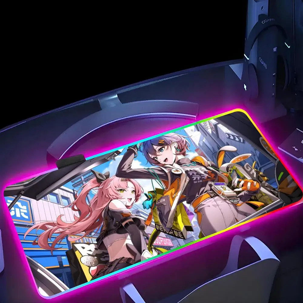 

Игровой коврик для мыши Z-Zenless Z-Zone Zero MINISO, RGB игровой коврик для мыши XXL, коврики для клавиатуры, светящийся Настольный коврик, коврики для мыши с подсветкой