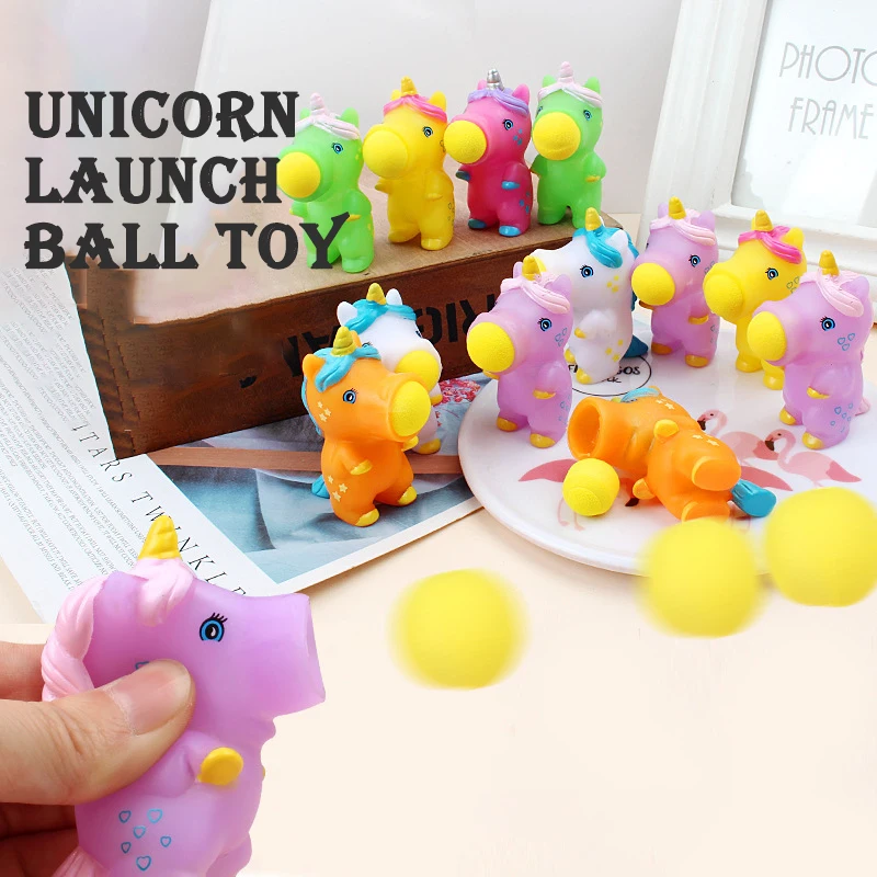 3Pcs Funny Squeeze Shooting Ball Cute Unicorn Catapult Spitting Ball Fun Mini Decompression Toys Kids Birthday Party Favors