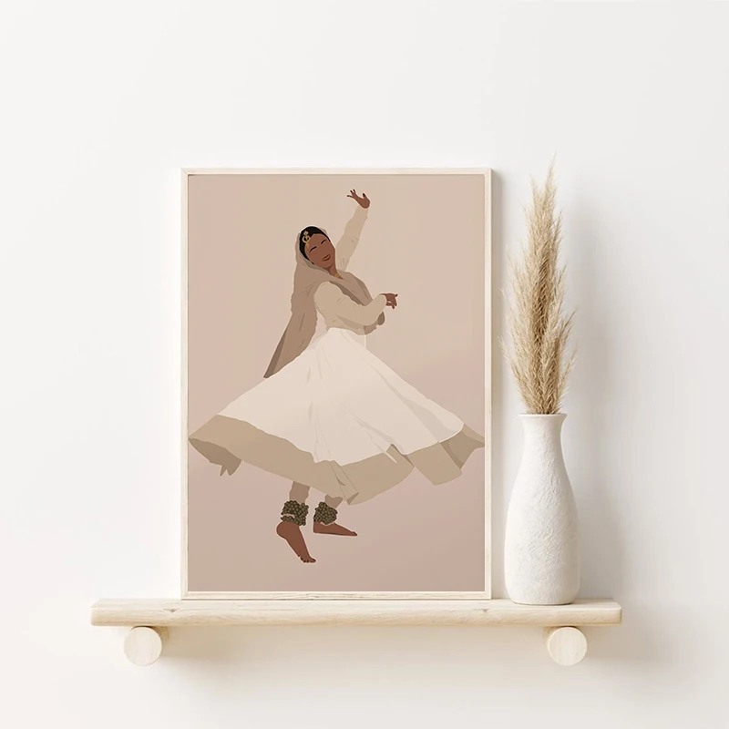 Indian Woman Kathak Dancer Posters and Prints Canvas Painting Wall South Asian Art Brown Girl Picture for Living Room Home Decor