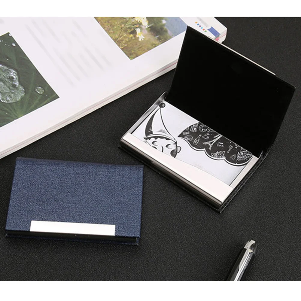 

Portable Black Stainless Steel PU Business Card Case Name Holder Organizer Business Wallet Stainless
