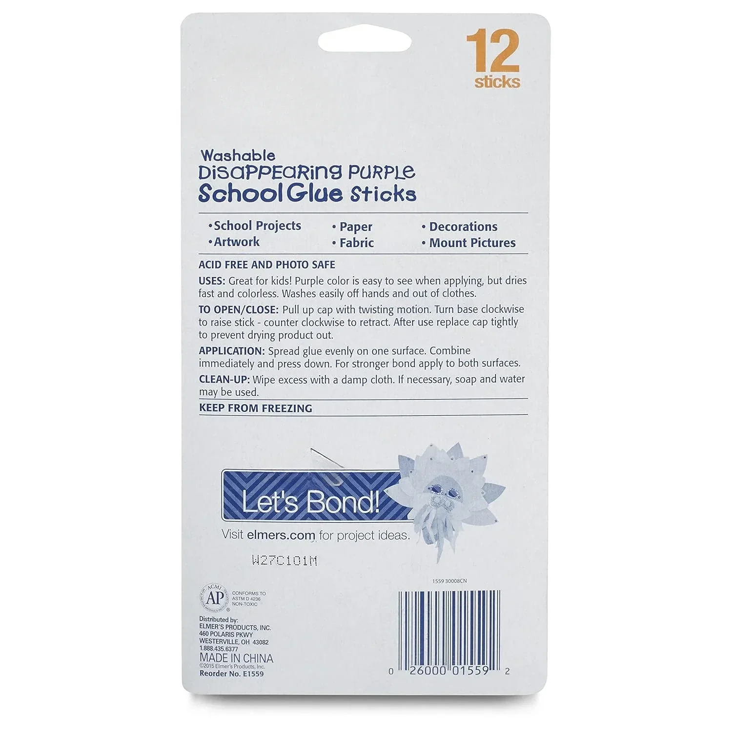 Исчезающие фиолетовые школьные клеевые палочки, моющиеся и нетоксичные, 6 грамм, упаковка из 12 штук — идеально подходят для школьных и ремесленных проектов