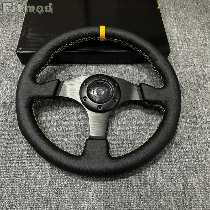 JDM 13-inch 330MM Universal Car Sports Racing Steering Wheel, Yellow Flat-Bottom Suede, Flat Drift Sim Racing Game Steering Whee