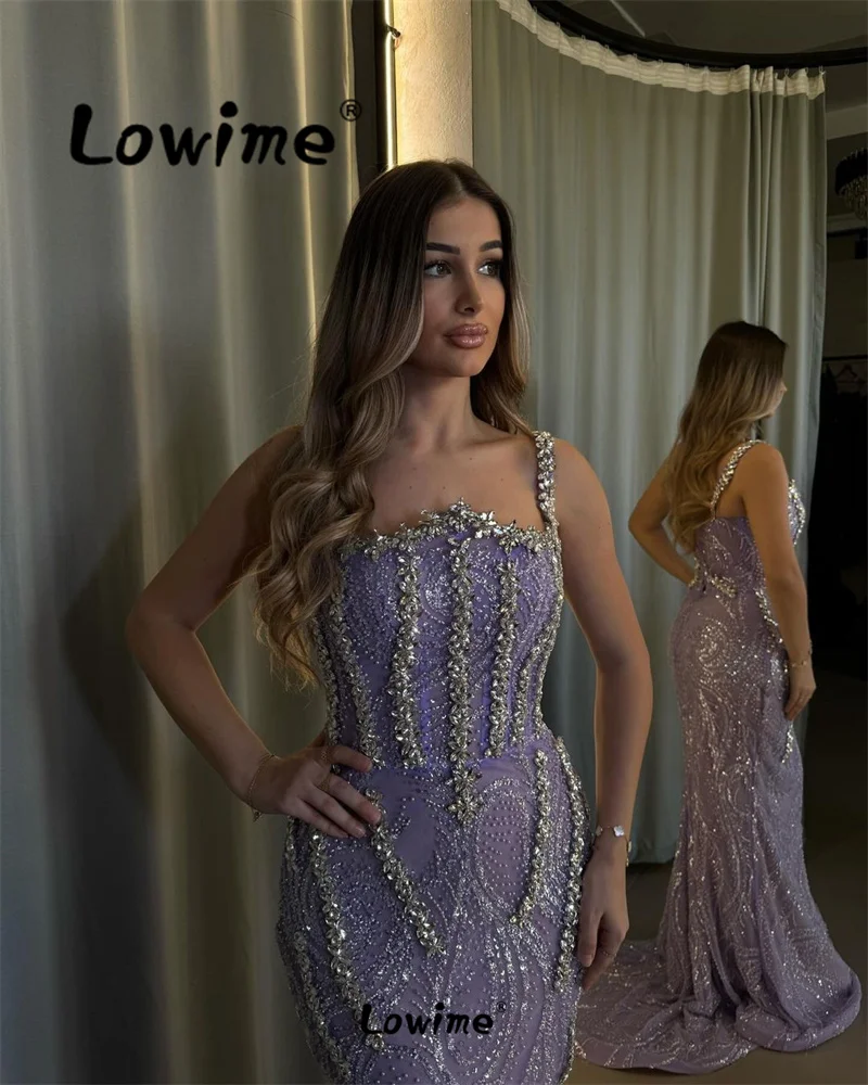 Purple Long Wedding Party Dress Glamorous Crystals Arabic Evening Dresses 2024 Custom Made Mermaid Beaded Sequined Prom Gowns