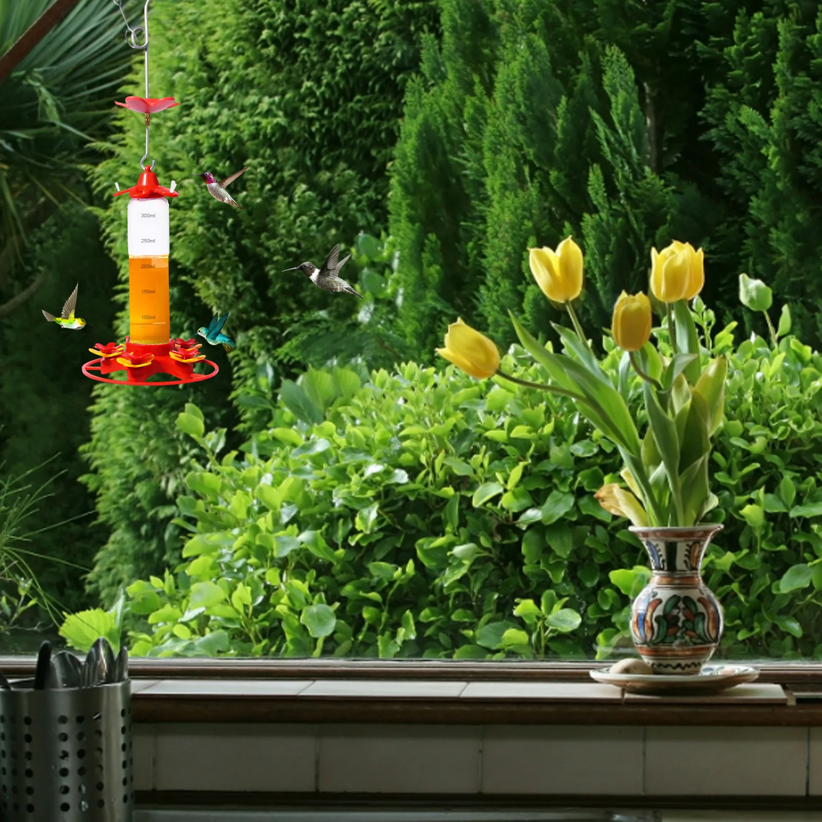 

Hummingbird Water Feeder Hanging Outdoor Bird Feeder Anti-ants Leakproof Easy To Clean Outdoor Garden Decoration