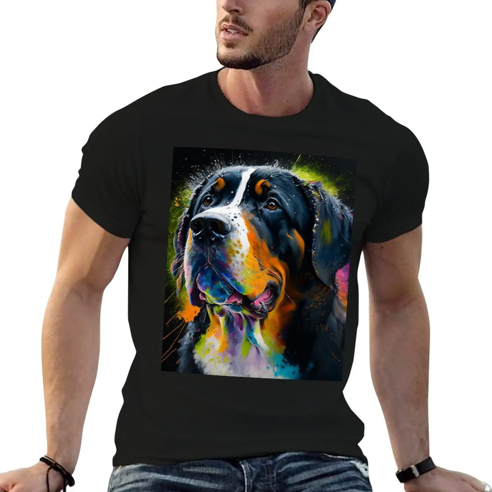 

Greater Swiss Mountain Dog Synesthetic Splash Painting Art T-Shirt t shirt personalised t shirt man designer T-Shirt