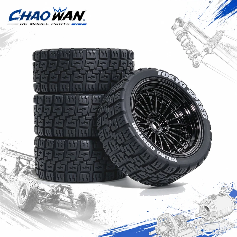 4Pcs 1/10 RC Drift Wheels Hard Tires with Chrome Silver Rims, 12mm Hex, Fit for Tamiya TT01, HSP 94123, Sakura D3 D5 On-Road RC