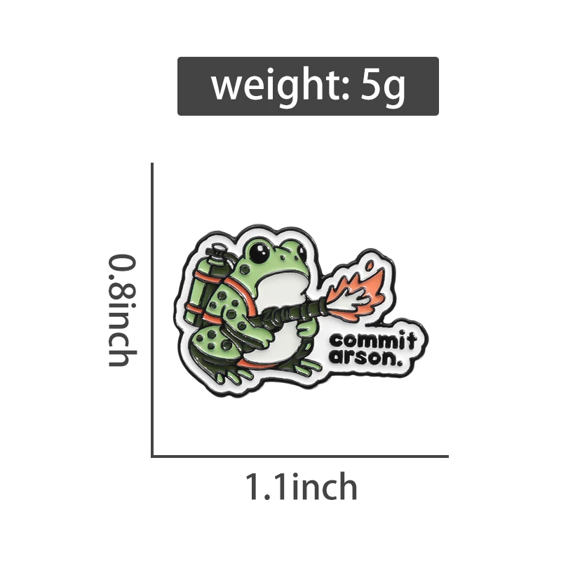 Frog Commit Arson Enamel Pins Custom Creative Interesting Brooches Lapel Badges Cartoon Animal Jewelry Gift for Friends