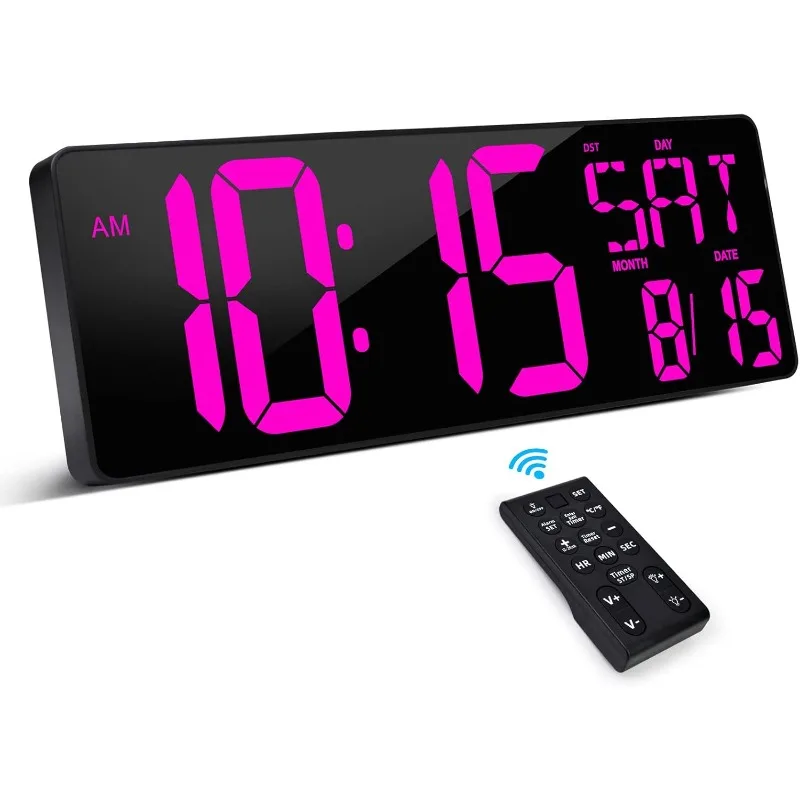 XREXS Large Digital Wall Clock with Remote Control, 17.2 Inch LED Large Display Count Up & Down Timer