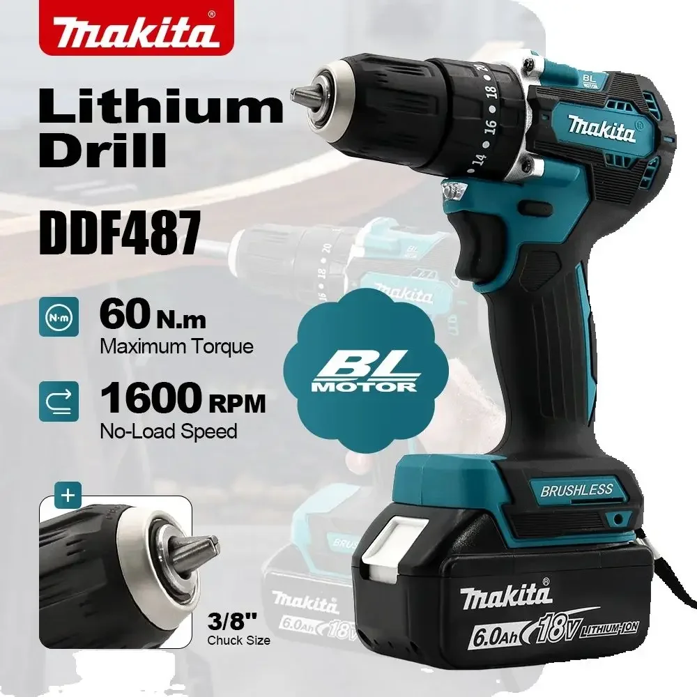 Makita DDF487 18V perceuse électrique sans fil sans brosse tournevis à percussion outil électrique Rechargeable sans batterie