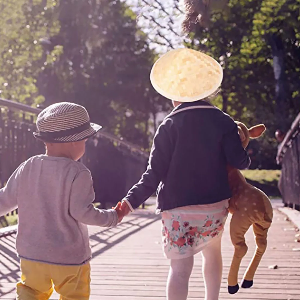 

2 Pcs Brim Hat Bamboo Straw Primary School Braid Bonnet Children Painting Supply