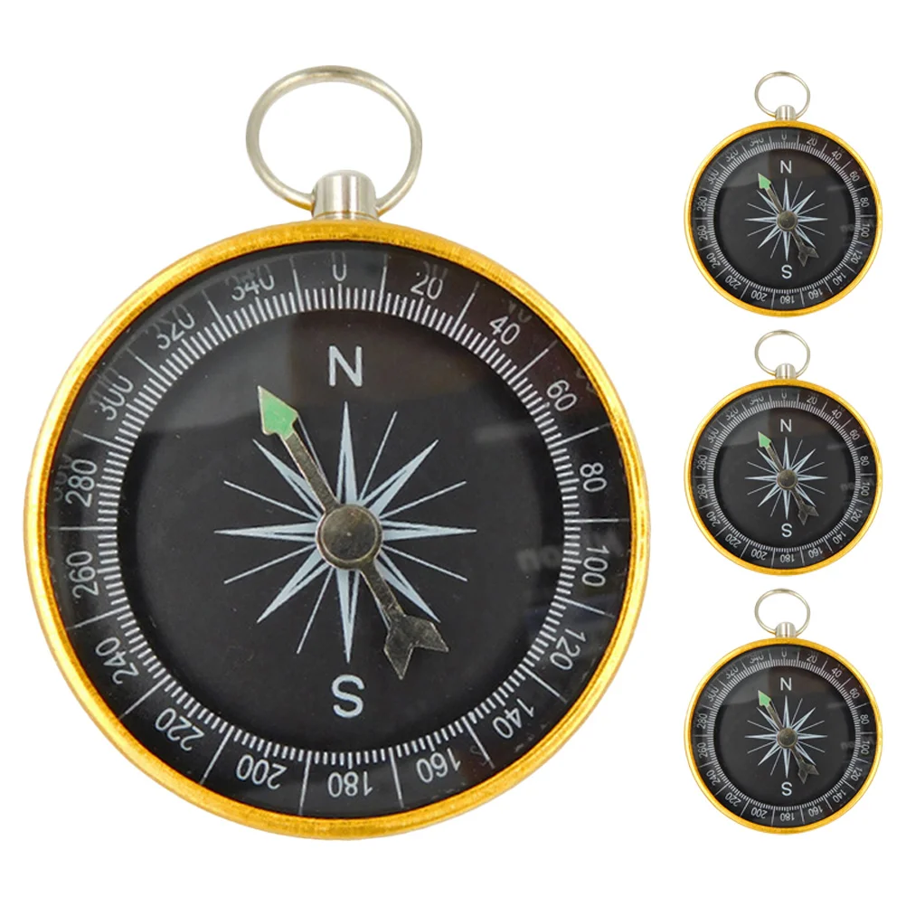 4 Pcs Compass Key Rings for Hiking Small Metal Kids Keychain with Aluminum Alloy Vintage Camping Accessory Child