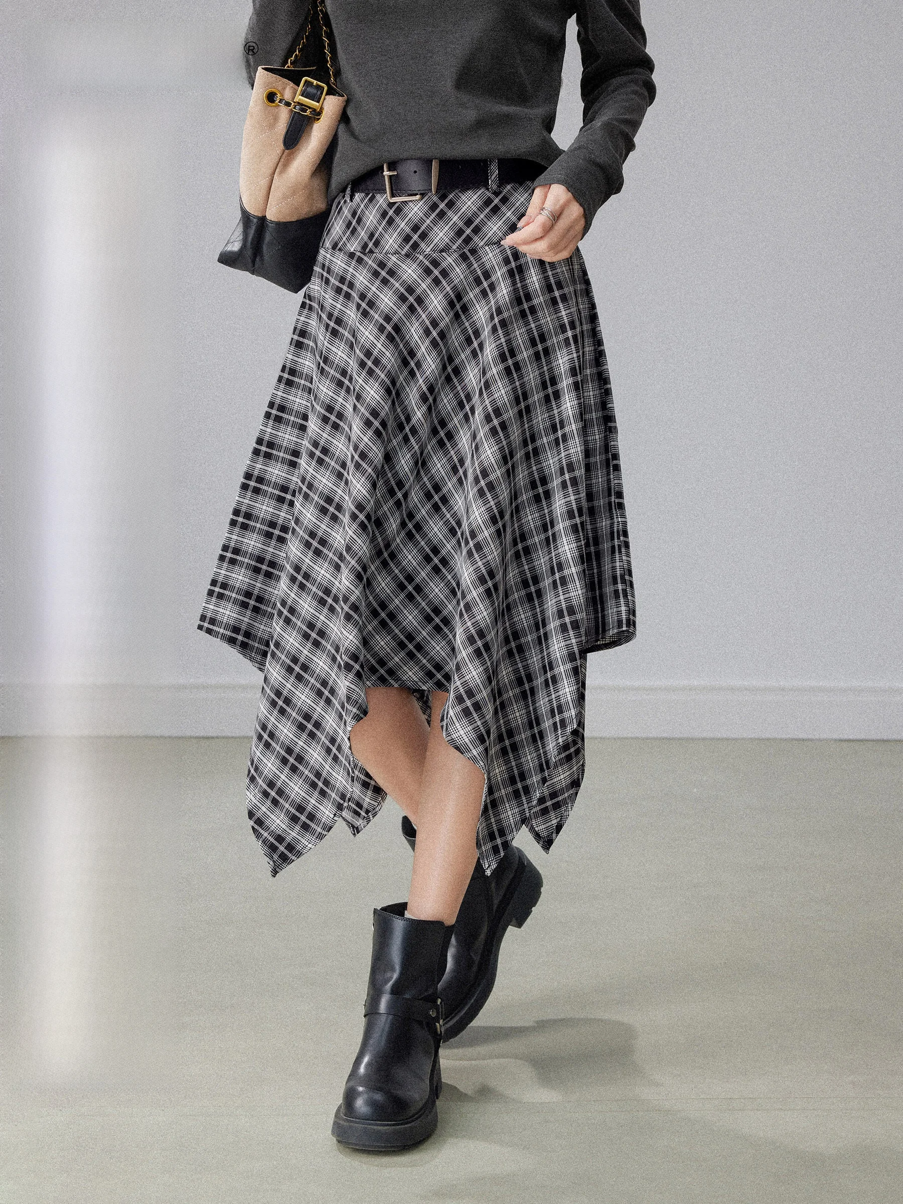 

High Waist Plaid Skirt Women's Spring 2026 New Sle A-Line Asymmetrical Skirt Slimming Drapey Vintage f-length Skirt