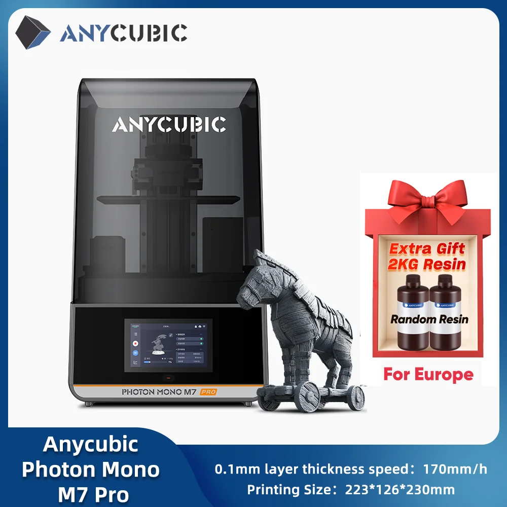 

3D принтер ANYCUBIC Photon Mono M7 Pro 10,1 ''LCD Resin, 14K Mono MSLA, скорость печати до 170 мм/ч, размер печати 223*126*230 мм