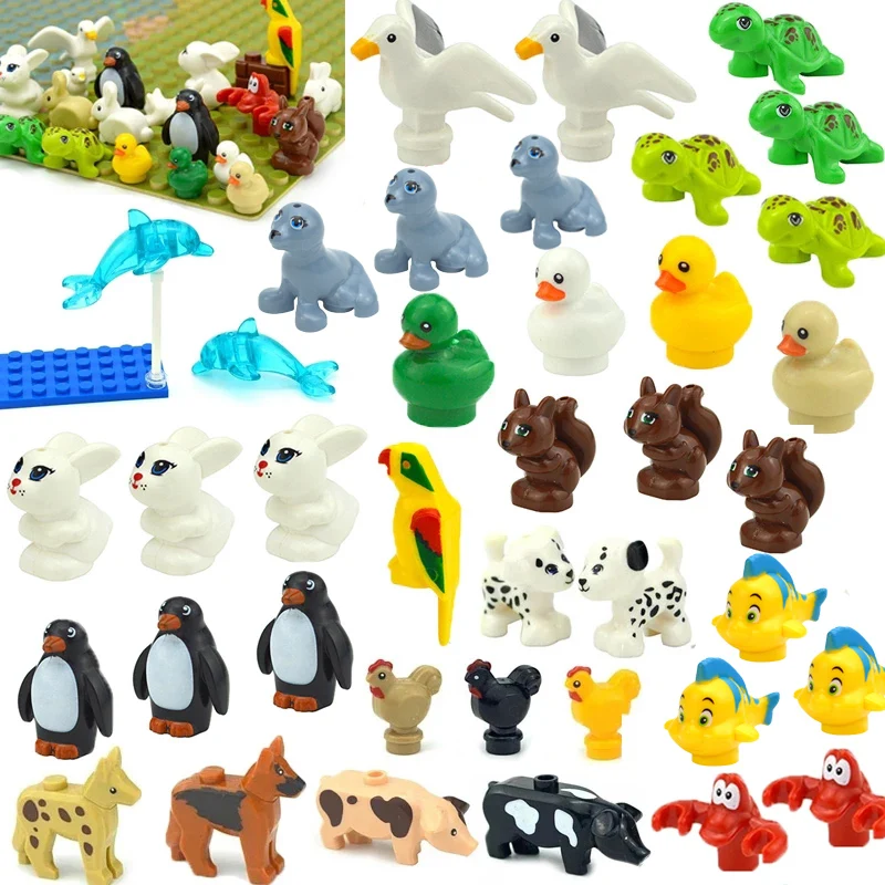 MOC City Animal Zoo Fram Accessories Building Block Figures Goat Sheep Eagle Owl Panda Parrot Seagull Penguin Bricks Toy Gift