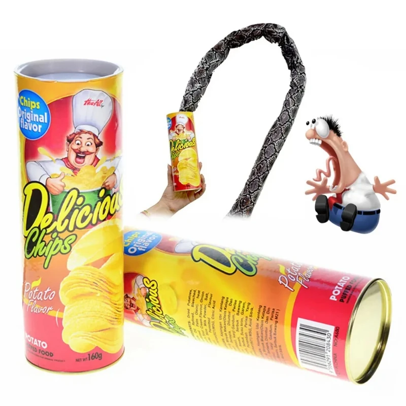 

The Potato Chip Snake Can Jump Stage Magic Tricks Spring Snake Toy April Fool Day Halloween Party Jokes in A Can Gag Gift Prank