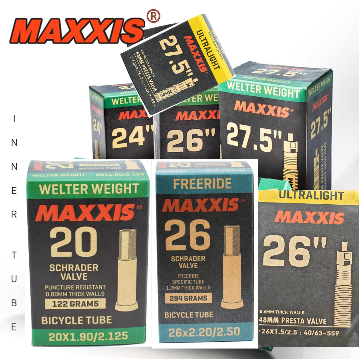 1 Pieza de Cámara de Aire para Bicicleta MAXXIS 26, 16/20/24/26/27.5, Válvula FV(PV) AV(SV), para Bicicletas de Montaña y Carretera, Accesorios para Bicicleta