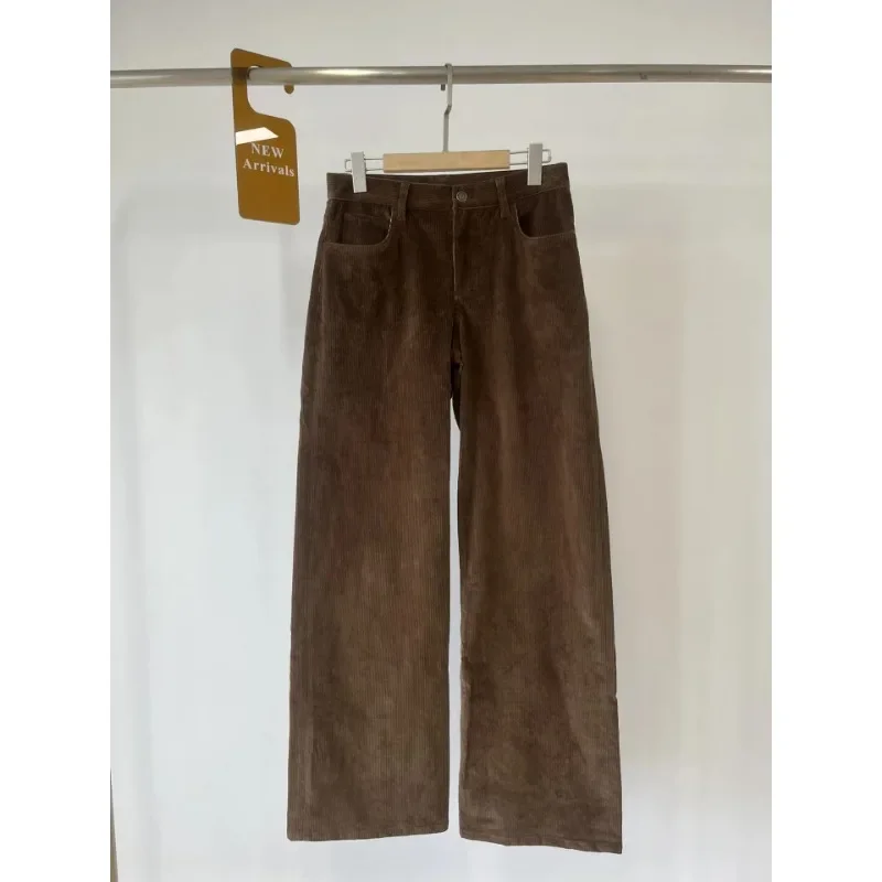 Autunno e inverno moda retrò cotone velluto a coste vita alta gamba larga pantaloni Casual pantaloni donna