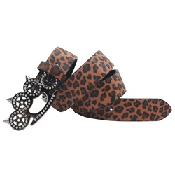 Leopard print Trendy Women's Belt Elegant Shiny Rhinestone CAT Soft Belts Wide Fashion Pants, Dress Waistband