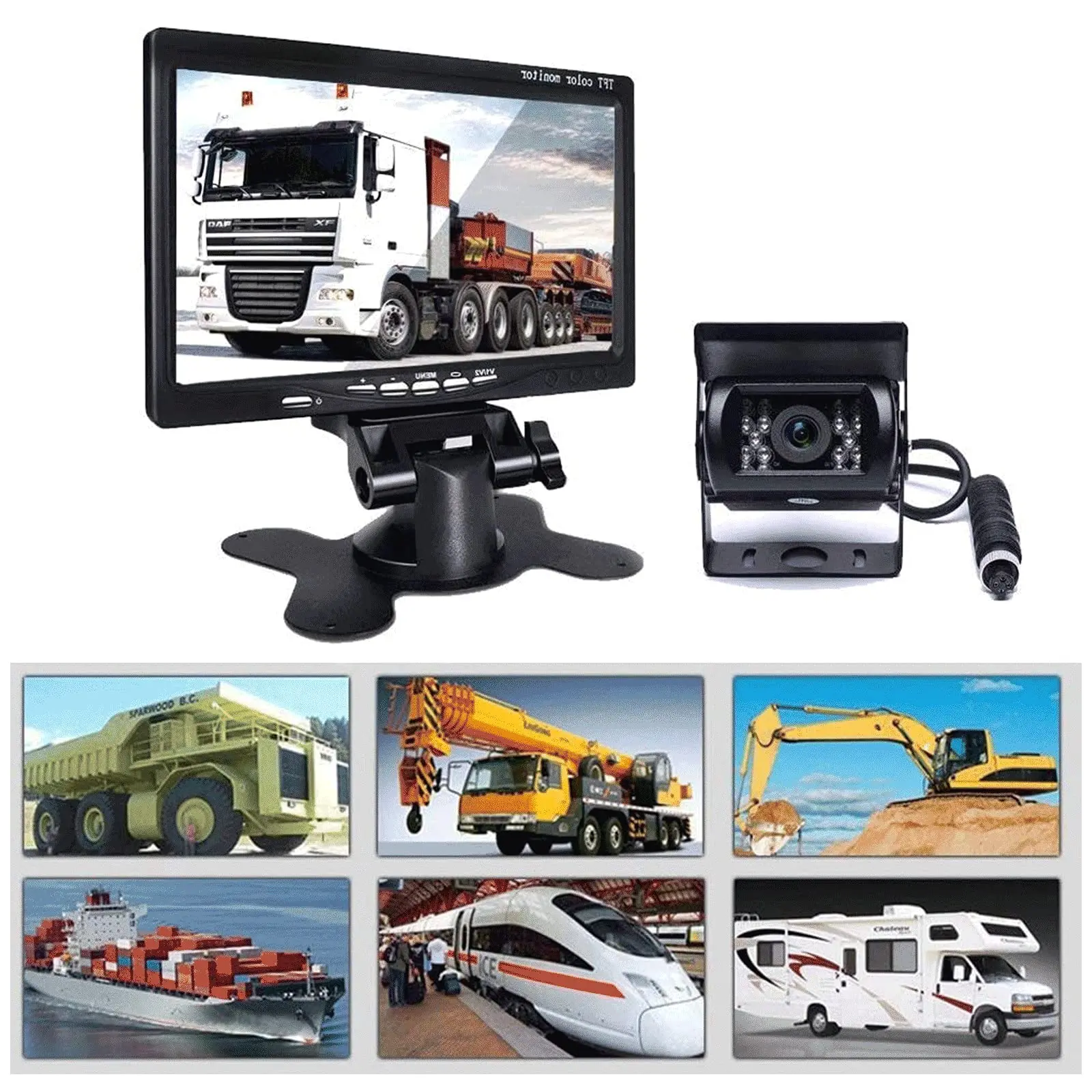 Telecamera di retromarcia TFT da 7 pollici per sistema di parcheggio per veicoli per camion autobus con telecamera retromarcia per visione notturna a 18 LED IR impermeabile