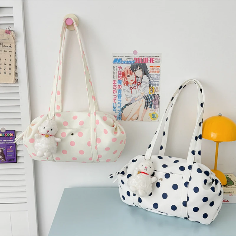 

Korean Style Polka Dot Crossbody Bag Large Capacity Nylon Lightweight Travel Yoga Sports Organizer Handbag