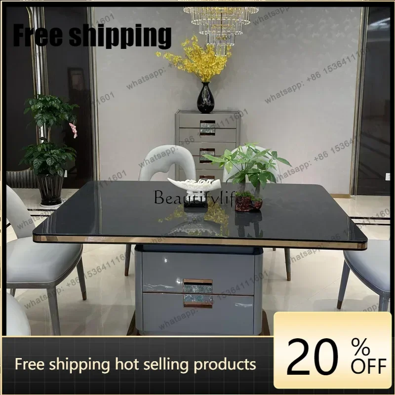 HJ Light luxury minimalist dining table and chair combination modern Italian solid wood dining table and chairs