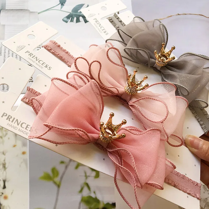 

Princess Crown Bow Headband for Girl Pink Bowknot Sweet Baby Newborn Hairbands Kids Hair Accessories Korean Headwear