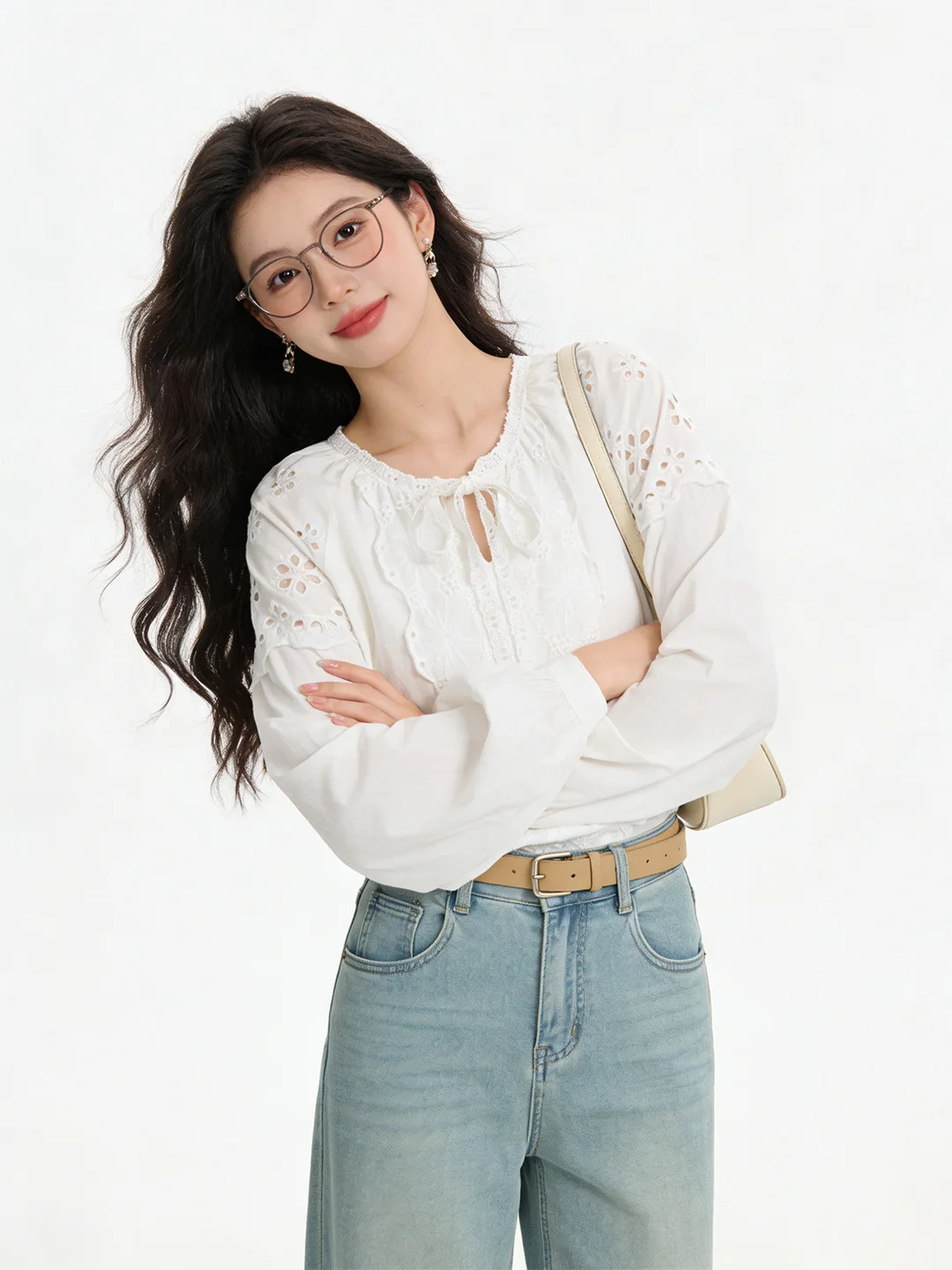 

Korean Sle Sweetened Tie Top Spring Autumn New Design Sensation e Match All over the Place Small irt