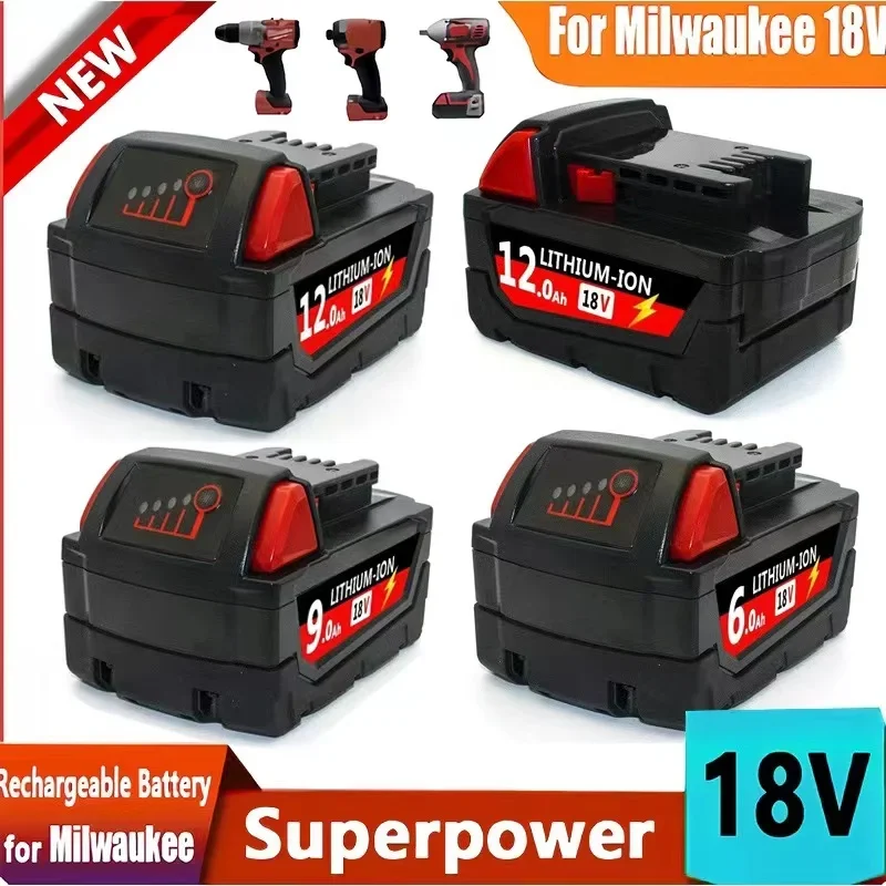 48-11-1820 18V 12.0Ah Replacement for Milwaukee M18 XC Lithium Battery 48-11-1850 48-11-1860 48-11-1840 Rechargeable Batteries