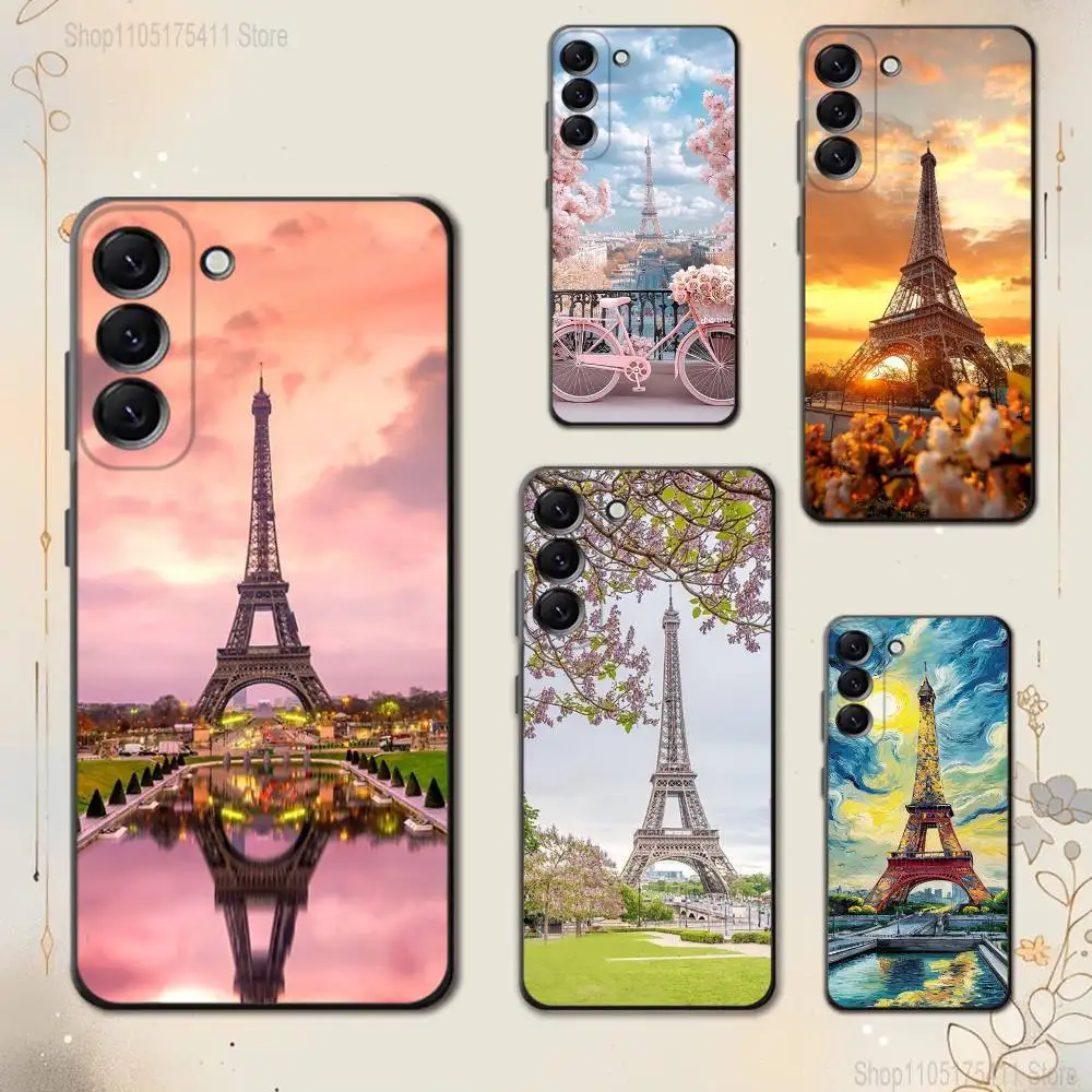 Paris Art Eiffel T-Tower For Samsung Galaxy A73,31,32,72,41,53,52,71,22,5G,Note,J7,8,9 Soft Black Phone Case