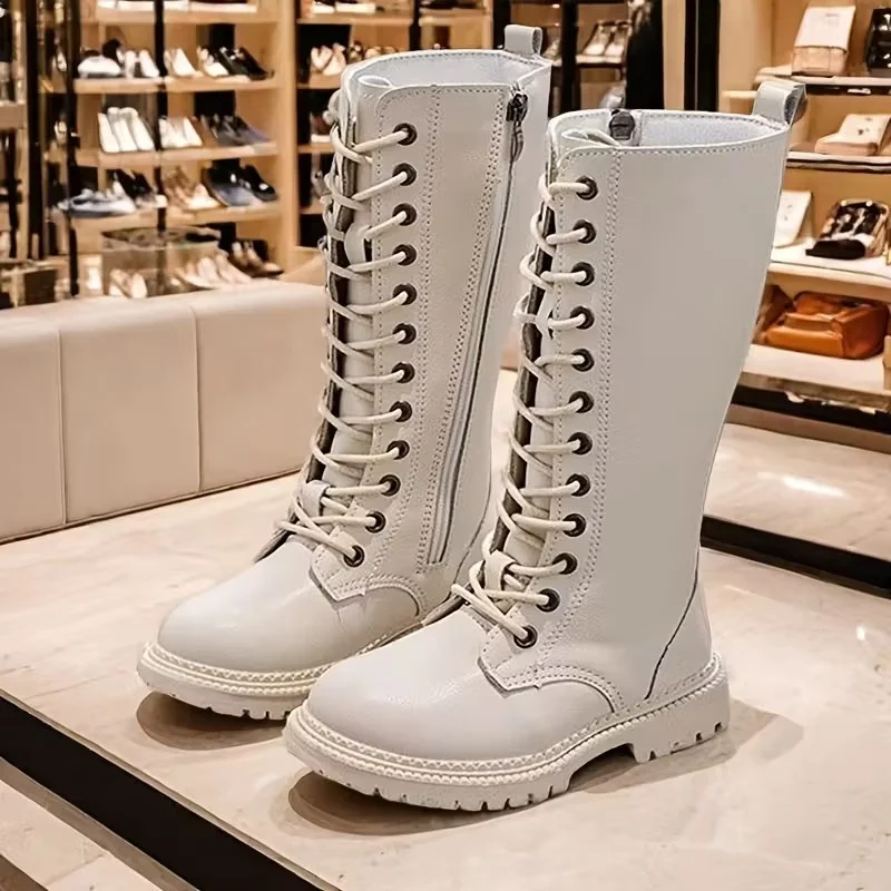 

Kids Autumn Winter Warm Shoes for Girls Knee-high Boots PU leather Zipper Closure Non-slip Rubber Sole Children's Fashion Boots